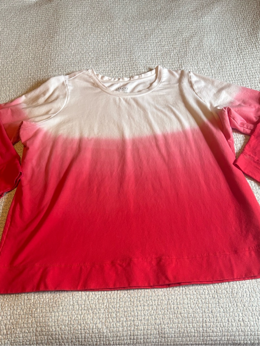 Denim&Co Pink Ombre Crewneck Sweatshirt - White to Pink